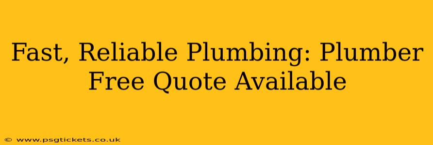 Fast, Reliable Plumbing: Plumber Free Quote Available