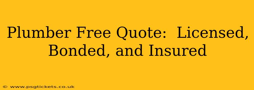 Plumber Free Quote:  Licensed, Bonded, and Insured